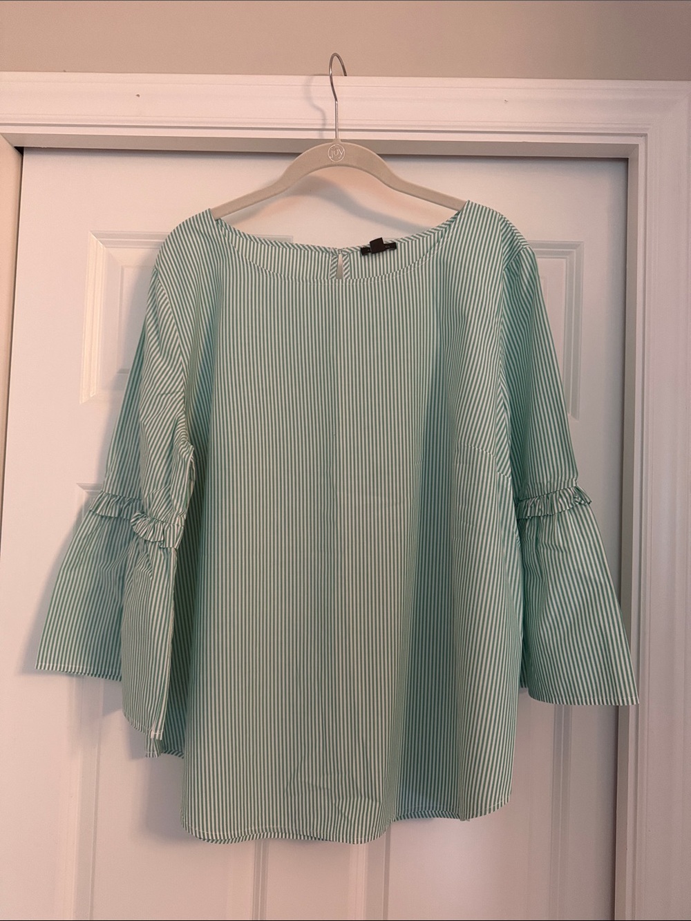 Ann Taylor Mint Green Striped Bell Sleeve Blouse